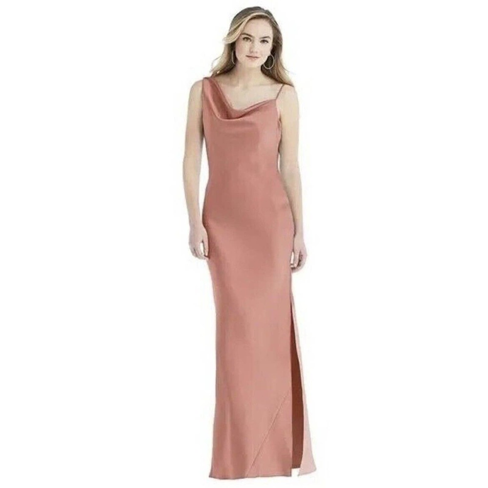 Social Bridesmaids Asymmetrical Shoulder Column Dress‎ Satin 8211 XL Desert Rose